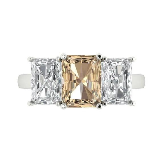 Three-Stone Engagement Ring for Women - 4ct Yellow Moissanite in 14K White Gold Promise Ring