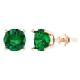 thumbnail image 1 of 4 ct Push-Back Stud Earrings for Women | 8.0mm Round Cut Simulated Emerald | 18K Rose Gold, 1 of 5