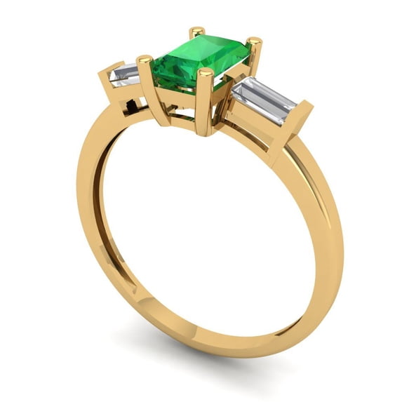4 ct Emerald Cut Clear Crystal 14k White Gold Engraving Statement Bridal Wedding Three-Stone Designer Ring Size 5.75