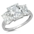 thumbnail image 1 of 4 ct Emerald Cut Genuine Cultured Diamond VS1-VS2 I-J 18K White Gold Three-Stone Promise Wedding Statement Engagement Designer Ring size 5.5, 1 of 6