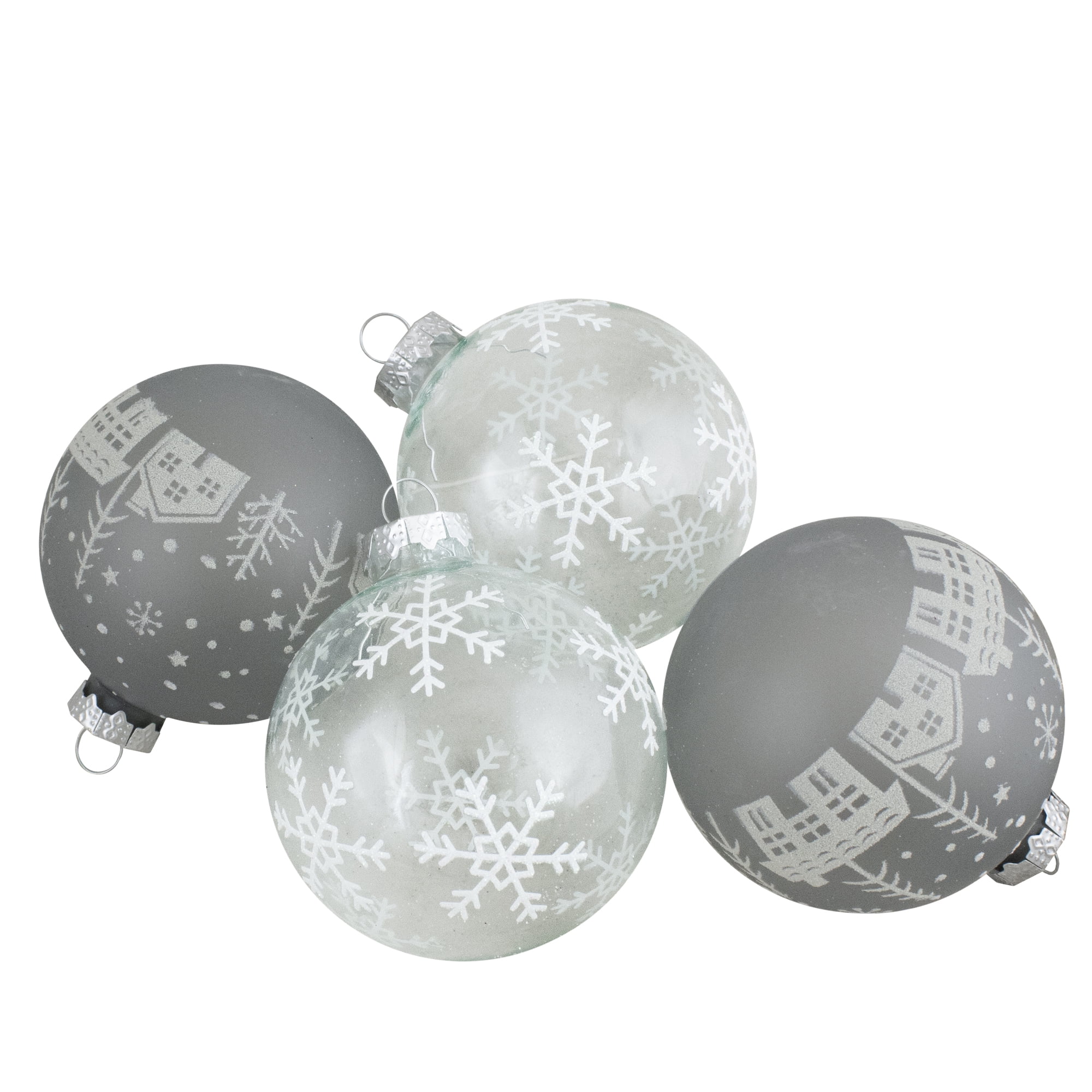Gray and Clear Glass Ball Christmas Ornaments Set