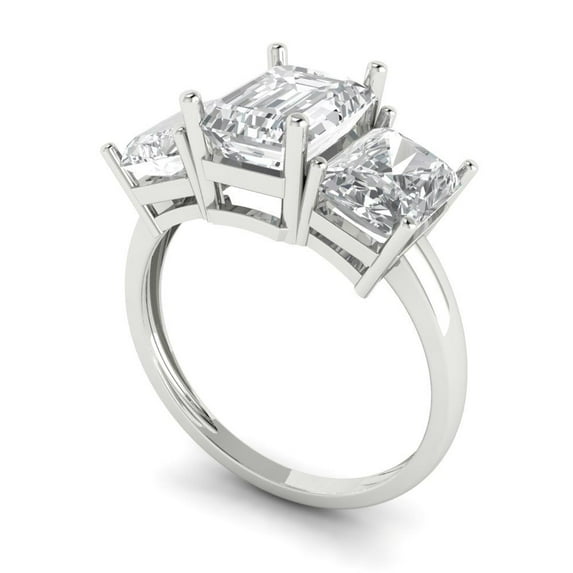 4 ct emerald cut clear Zircon 18k white gold 3 stone Bridal Wedding Engagement Promise Anniversary Ring for Women size 5