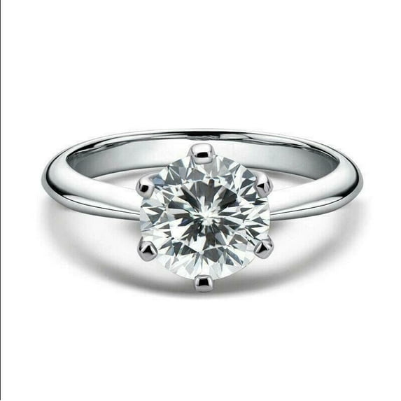 4 cts Certified D Colorless Moissanite, Knife Edge Design, Rhodium Plated Sterling Silver 6 Prong Solitaire Engagement Ring, Wedding Ring