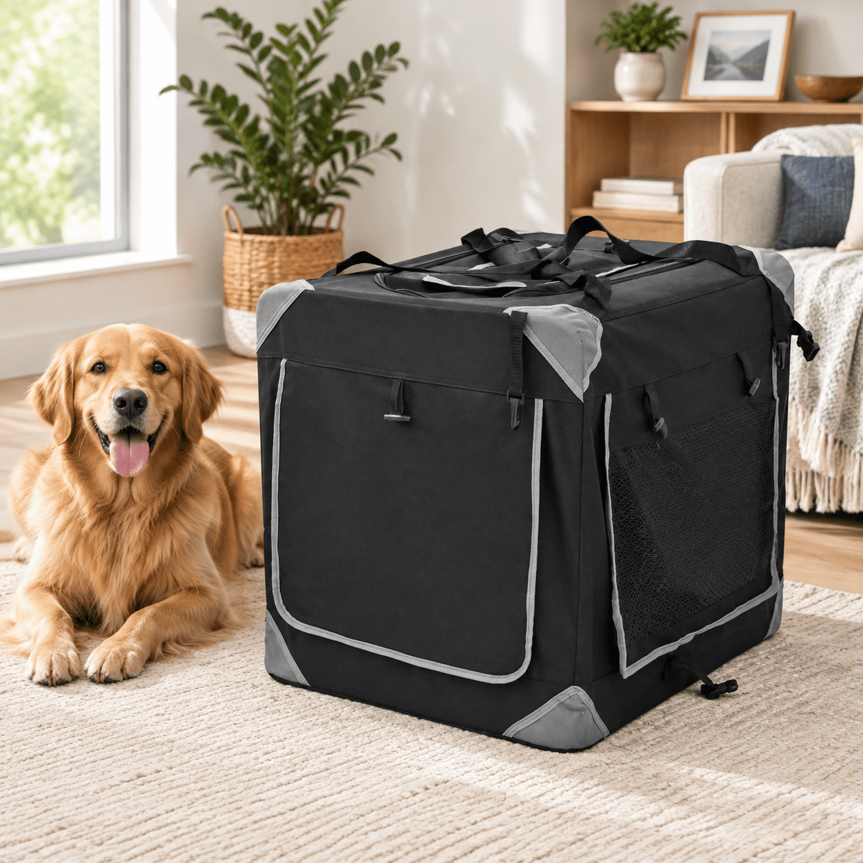 4-door Folding Soft Dog Crate, Black, 24.0"L x 18.0"W x 21.0"H ...
