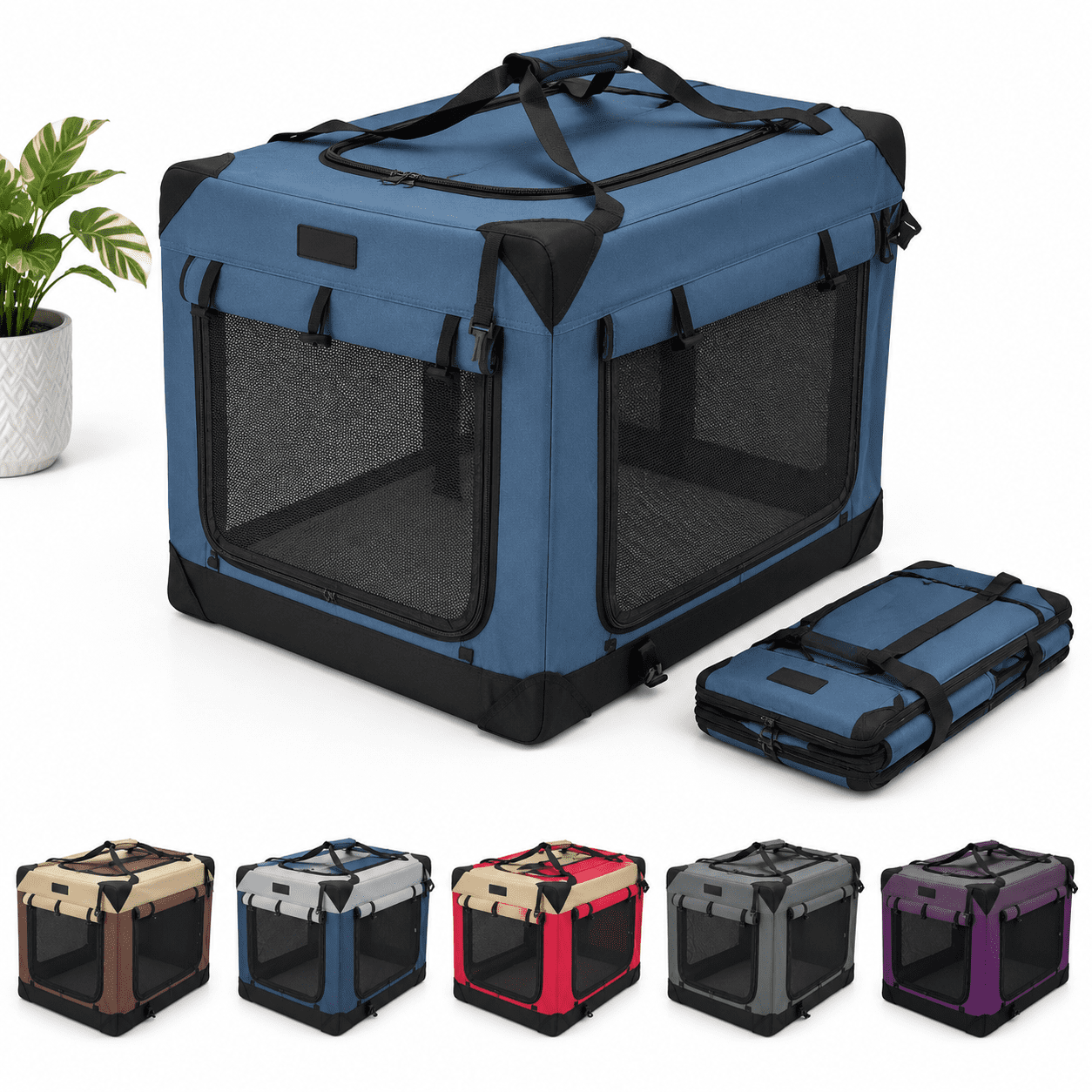 4-door Folding Soft Dog Crate, Blue Gray, 24.0"L x 18.0"W x 21.0"H ...