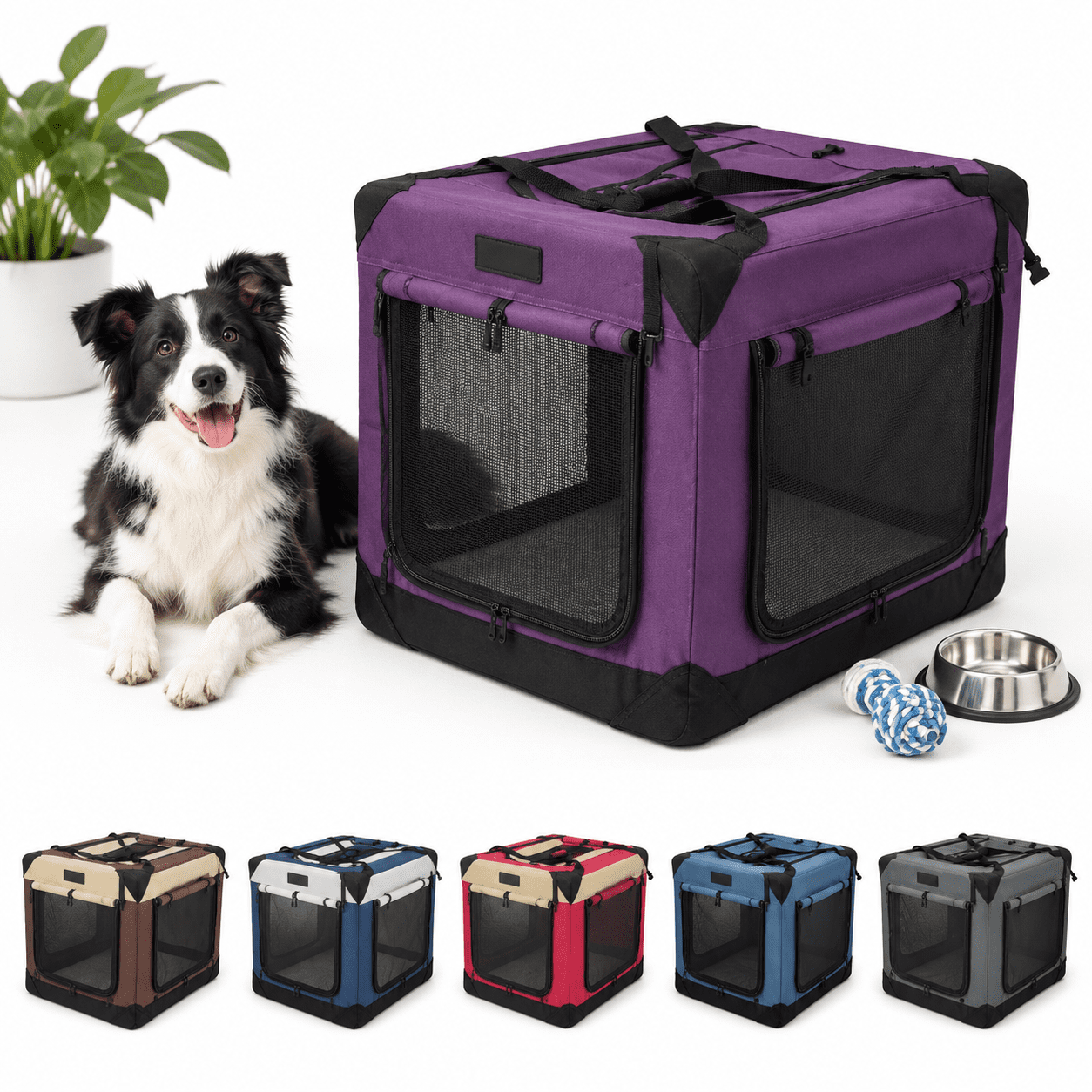 4-door Folding Soft Dog Crate, Purple, 20.0"L x 14.0"W x 14.0"H ...