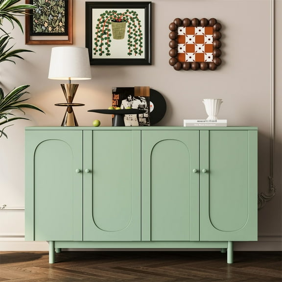 4-door Intaglio Cabinet With , Pine Legs, Solid Wood Pulls, Mint For Home Storage Solutions , Offering Versatile