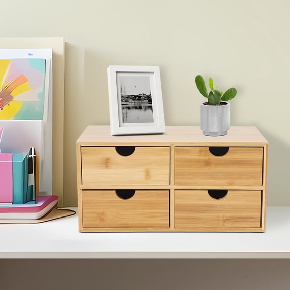 4-Drawer Bamboo Desktop Organizer No Assembly Required Minimalist Storage Cabinet Desktop Drawer