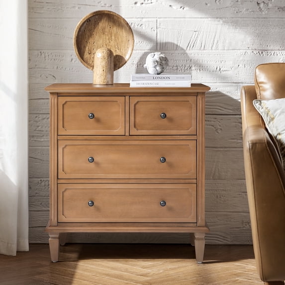 Tina's Home 30"W 4-Drawer Sideboard Cabinet with Charging Station, Wood Organizer Cabinet for Living Room, Entryway, Apartment, Acorn Finish