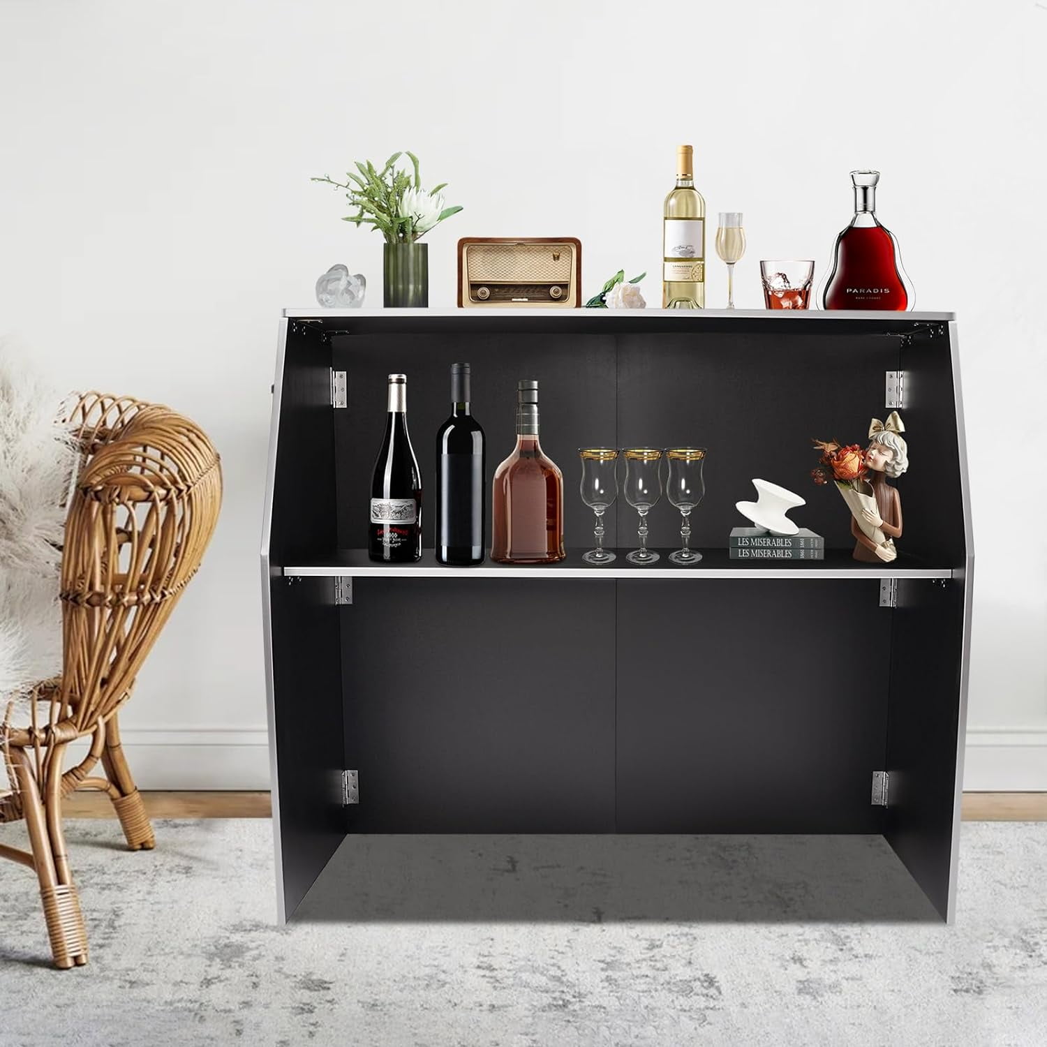 4' fOLDING pORTABLE eVENT bAR WITH tOP AND mIDDLE sHELVES, sMALL ...