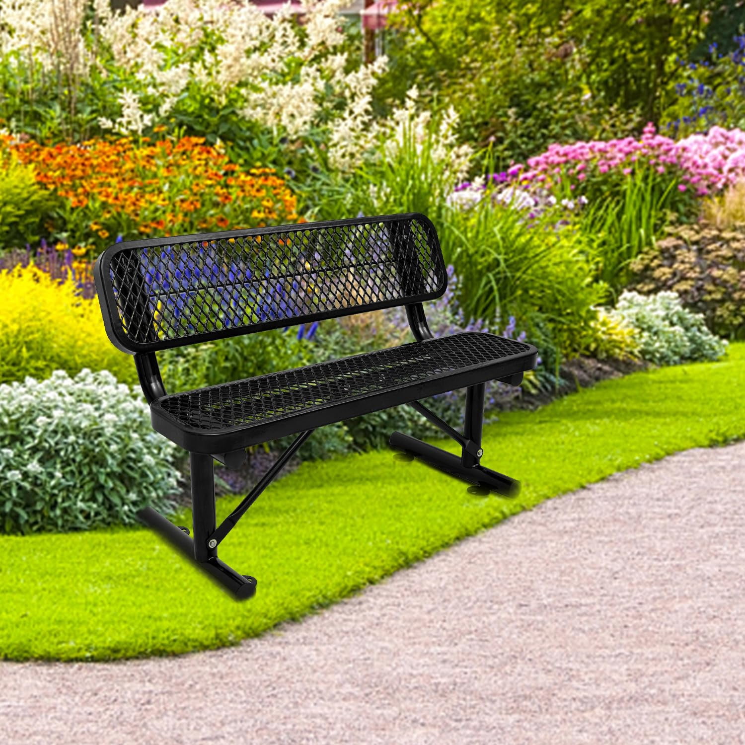 4 feet Heavy Duty Metal Park Bench for Outside, Outdoor Bench with ...
