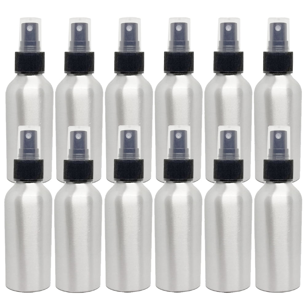 4 fl oz (118 ml) Aluminum Bottle with Black Fine Mist Spray Caps (12 Pack) - Greenhealth