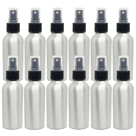 4 fl oz (118 ml) Aluminum Bottle with Black Fine Mist Spray Caps (12 Pack) - Greenhealth