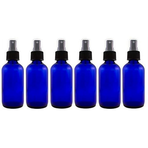 4 fl oz (118 ml) Cobalt Blue Glass Bottle with Black Spray Cap (Pack of 6) - Greenhealth