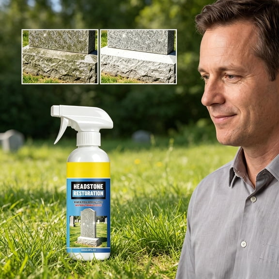 4 fl oz Headstone Restoration Cleaner Spray, Moss & Stain Remover for Granite & Stone Memorials, Restores Natural Luster, Non-Corrosive Formula