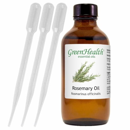 GreenHealth Rosemary Essential Oil – 4 fl oz Amber Glass Bottle with 3 Free Droppers