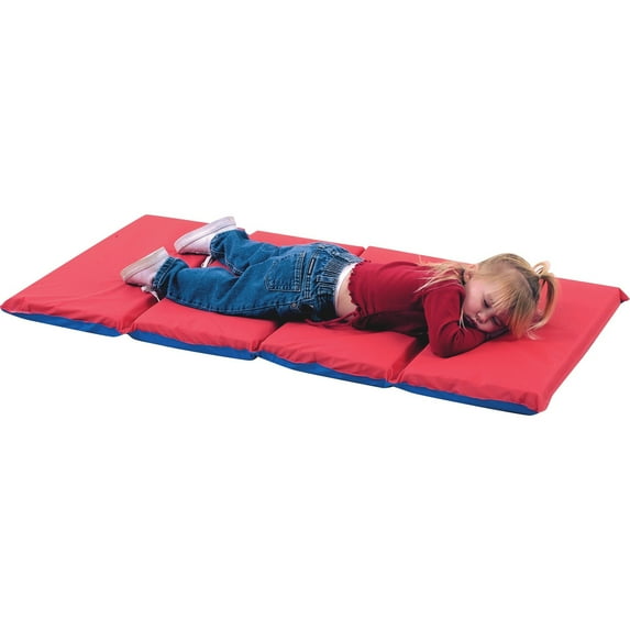 Children's Factory 4-fold Infection Control Rest Mat - 48" Length x 24" Width x 1" Thickness - Rectangle - Vinyl, Foam - Red, Blue