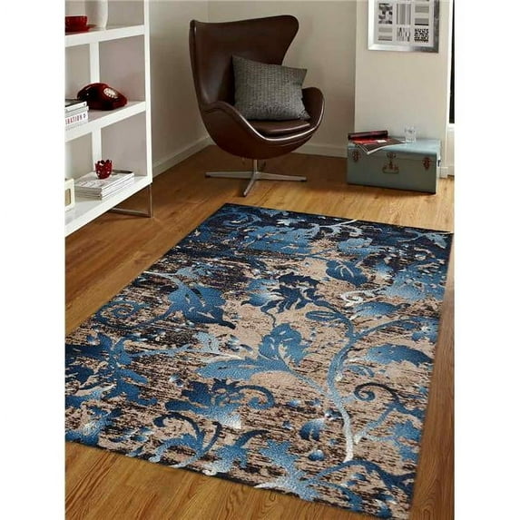 4 ft. 4 in. x 6 ft. 4 in. Machine Woven Heatset Polypropylene Floral Rectangle Area Rug, Blue