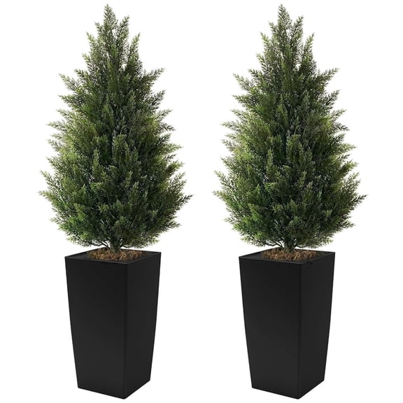 OLIVIVI Artificial Cedar Tree 4FT Tall Faux Plant for Home Office Decor Indoor Outdoor Fake Lifelike Potted Tree with Wood Branches 2 pack