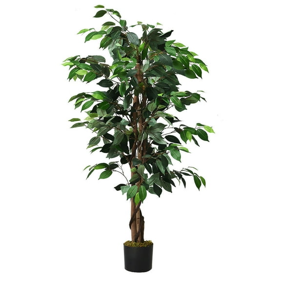 4 ft Artificial Ficus Artificial Tree in Green Polyester Pot, by Gymax