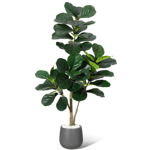 4 ft Artificial Fiddle Leaf Fig Tree with White Planter, Fake Tree  Realistic Faux Ficus Lyrata Trees for Home Decor, Faux Ficus Tree for Home Office Living Room Decor, Housewarming Gift