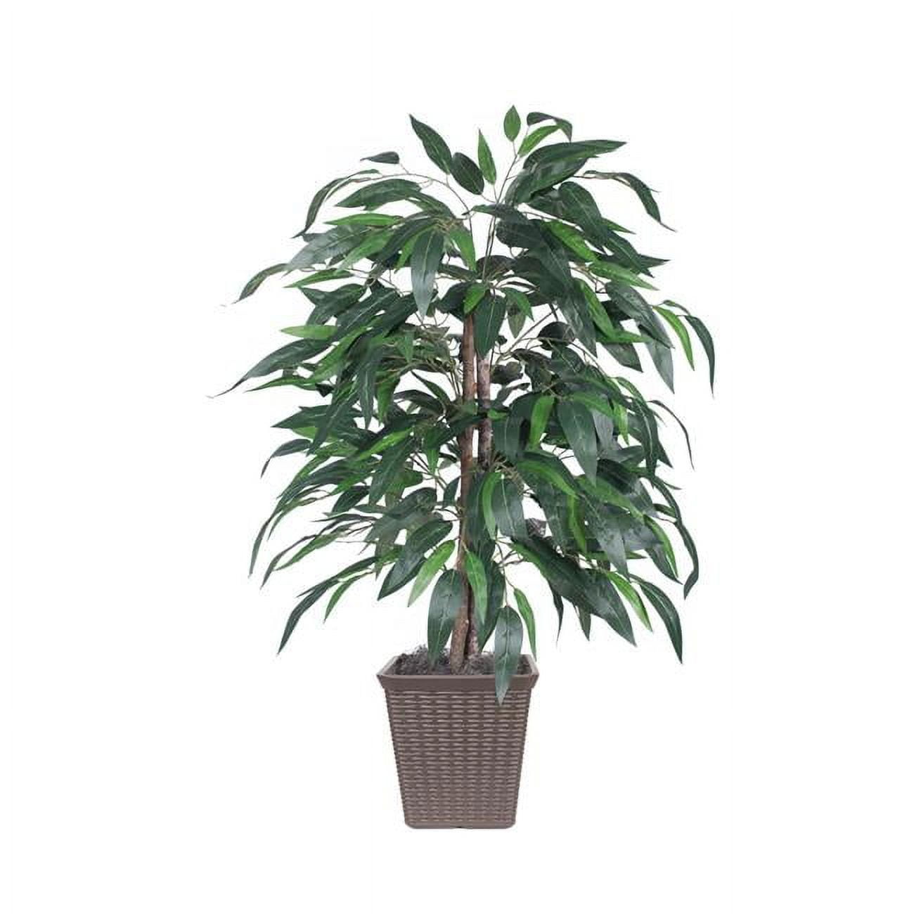 4' Green Silk Artificial Mango Bush in Round Brown Plastic Pot