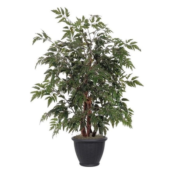 4 ft. Artificial Ming Aralia Bush in Gray Plastic Pot, Green