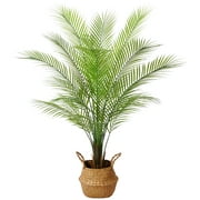 4 ft Artificial Palm Plants in Basket Fake Plants Artificial Paradise Palm Plant Faux Trees for Home Decor Indoor Outdoor Ornaments with Seagrass Basket, Set of 1