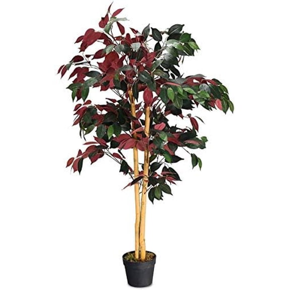4 ft Artificial Tree, Green Fake Ficus Tree in Nursery Pot, Realistic Greenery Plants Decorative Trees, Assembly & Maintenance Free, Decorative Potted Plant for Home, Office