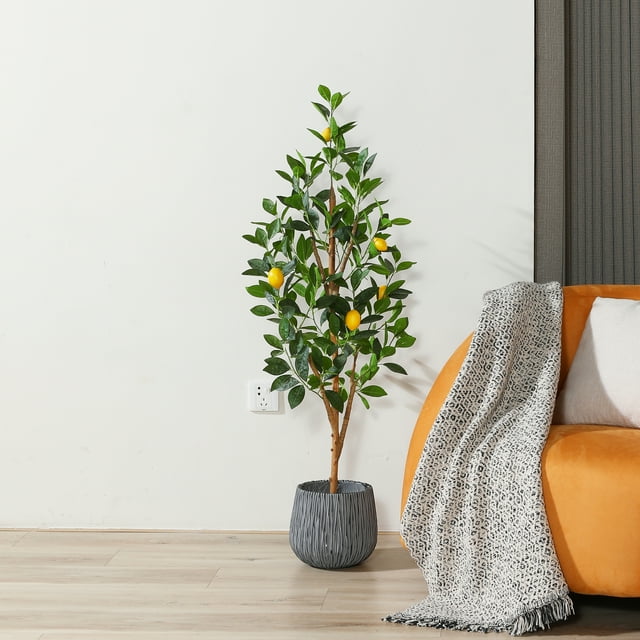 4 ft Artificial lemon Plants with Realistic Leaves and Natural Trunk