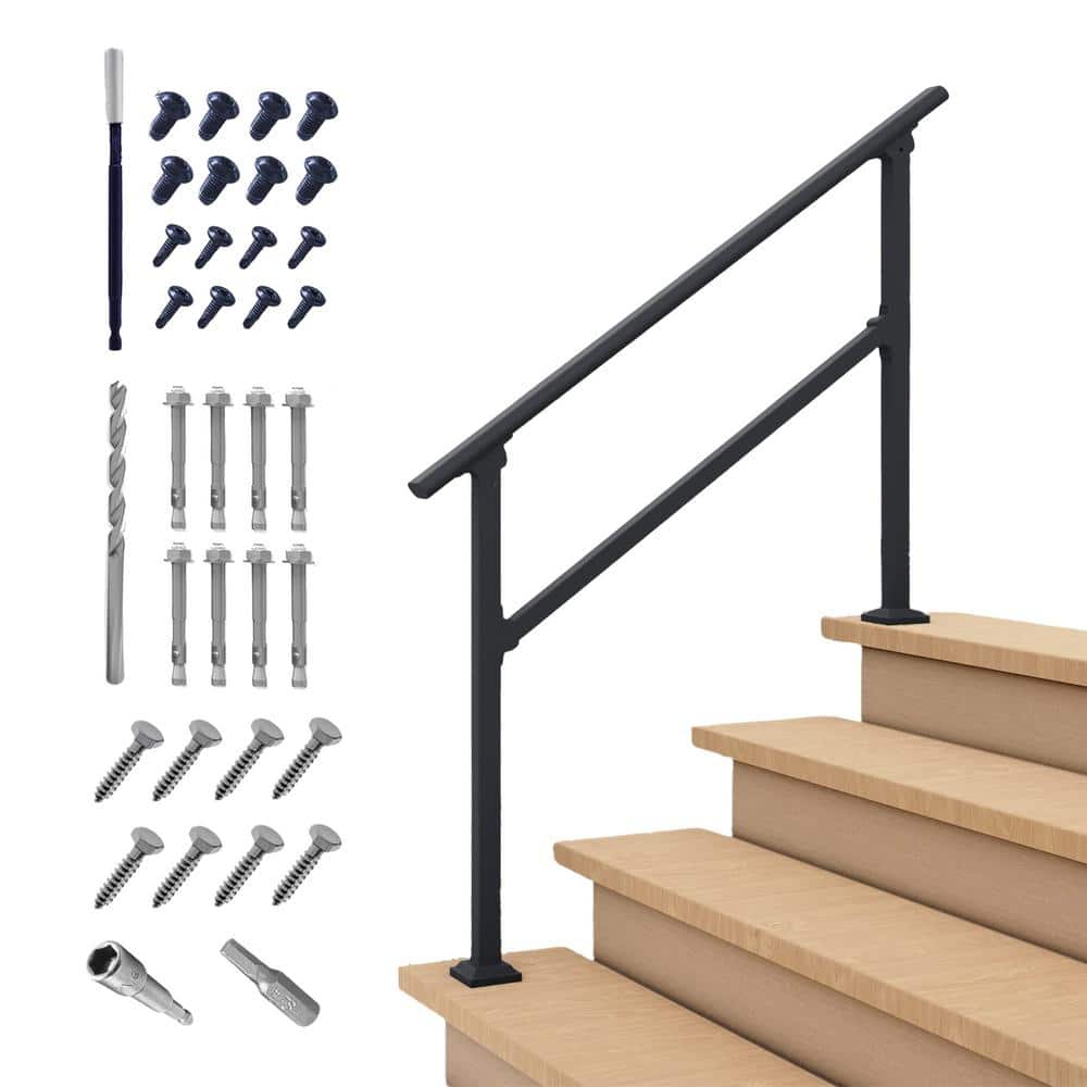 4 ft. Black Iron 4Step Handrail, Stair Railing Kit for Porch Railing