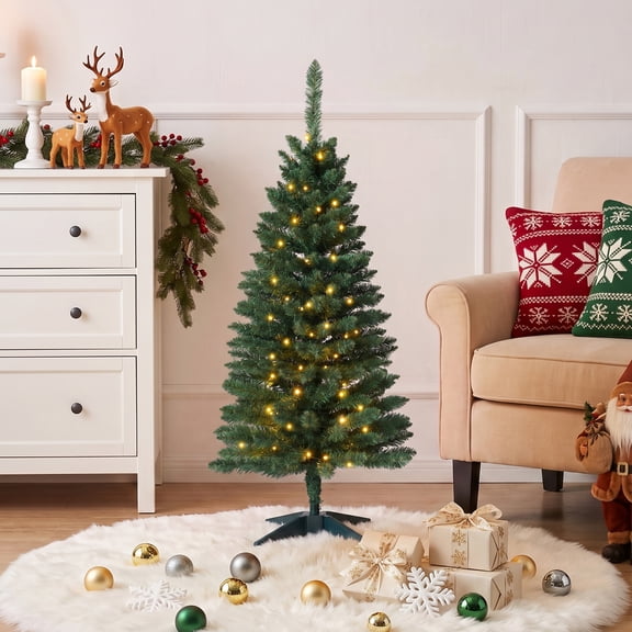 DR.Planzen 4FT Mini Pre Lit Christmas Tree - Artificial Tabletop Xmas Tree with 80 LED Lights, 8 Lighting Modes, 210 PVC Branches for Home Office Apartment Holiday Decorations