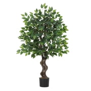 4 ft Curved Trunk Artificial Ficus Tree Realistic Fake Ficus Plant for Indoor Outdoor Home Office Living Room Decor