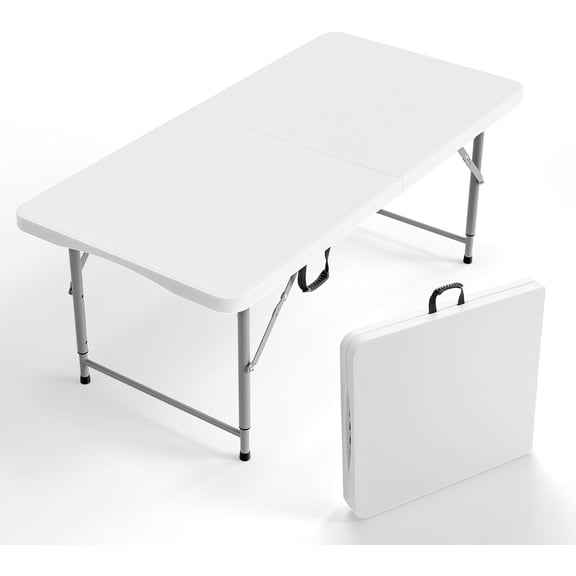 4 ft Fold-in-Half Adjustable Height Folding Table for Parties and Events White