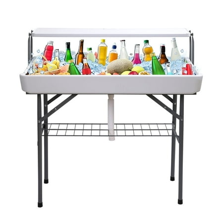 4 ft Folding Ice Table, Party Cooler, Table with Drain, Party Table, Cooler Table, Fishing Cleaning Table, with Detachable Matching Skirt
