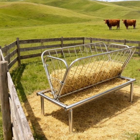4 ft Grain & Hay Rack,2 in 1 Galvanized Steel Multiple Sided Pasture Hay Rack, Livestock Feeder with Steel Frame for Horses, Sheep, Calves, Deer, Cow