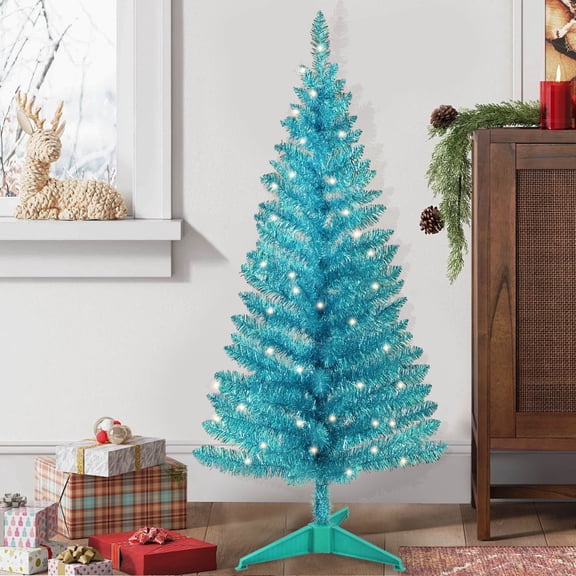 Makeatree 4 ft Green Artificial Christmas Tree with 50 Lights,112 Branch Tips Mini Holiday Party Xmas Tree w/Stand