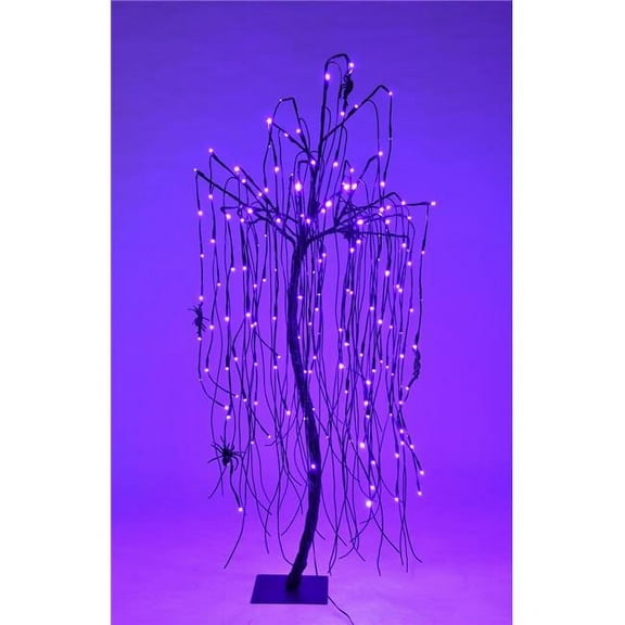4 ft. Halloween Willow Tree with Purple LED, Black