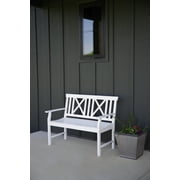 4 ft. Hardwood Patio Bench with Decorative Back Painted in White Sits 1-2 People