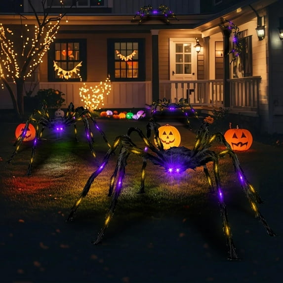 4 ft Light Up Giant Spider Halloween Decorations Outdoor,Scary Spider Halloween Outdoor Party Decorations Props Halloween Yard Decorations,Colorful
