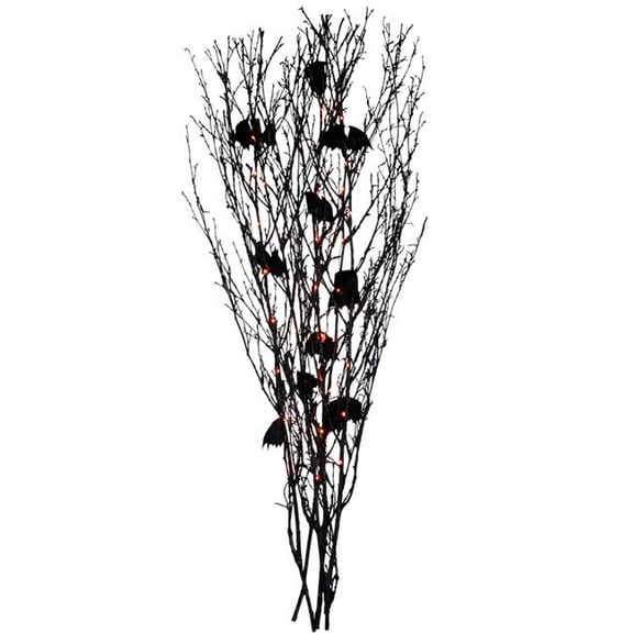 4 ft. Orange LED Light Black Glittered Halloween Branches with Bats - Set of 5