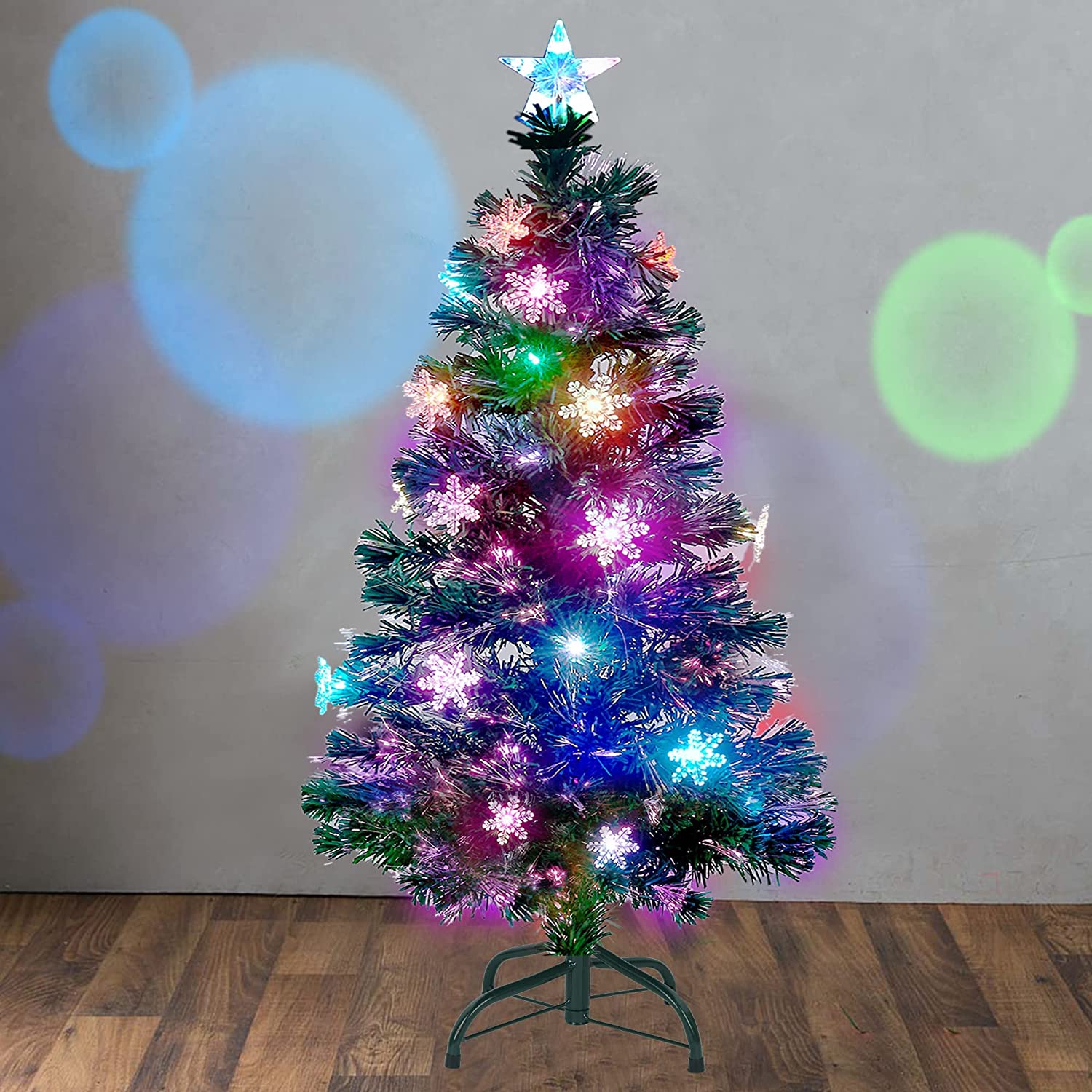 4 ft PreLit Artificial Mini Christmas Tree, Lighted Optical Fiber