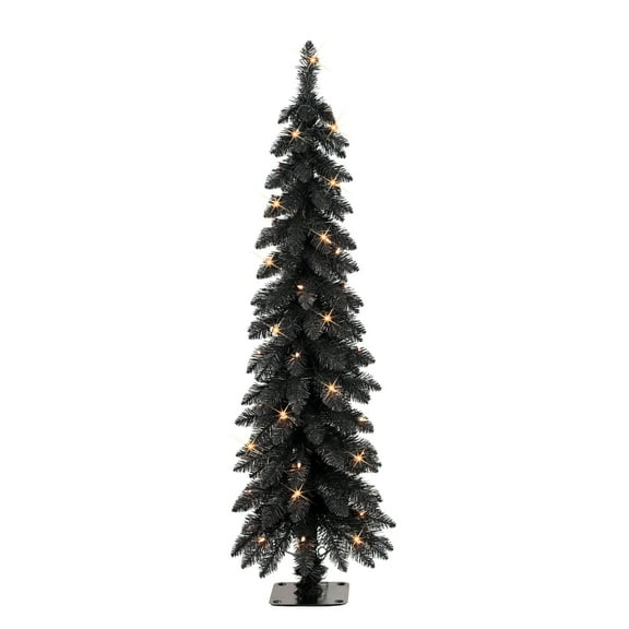 4 ft Pre-Lit Black Artificial Alpine Pencil Tree