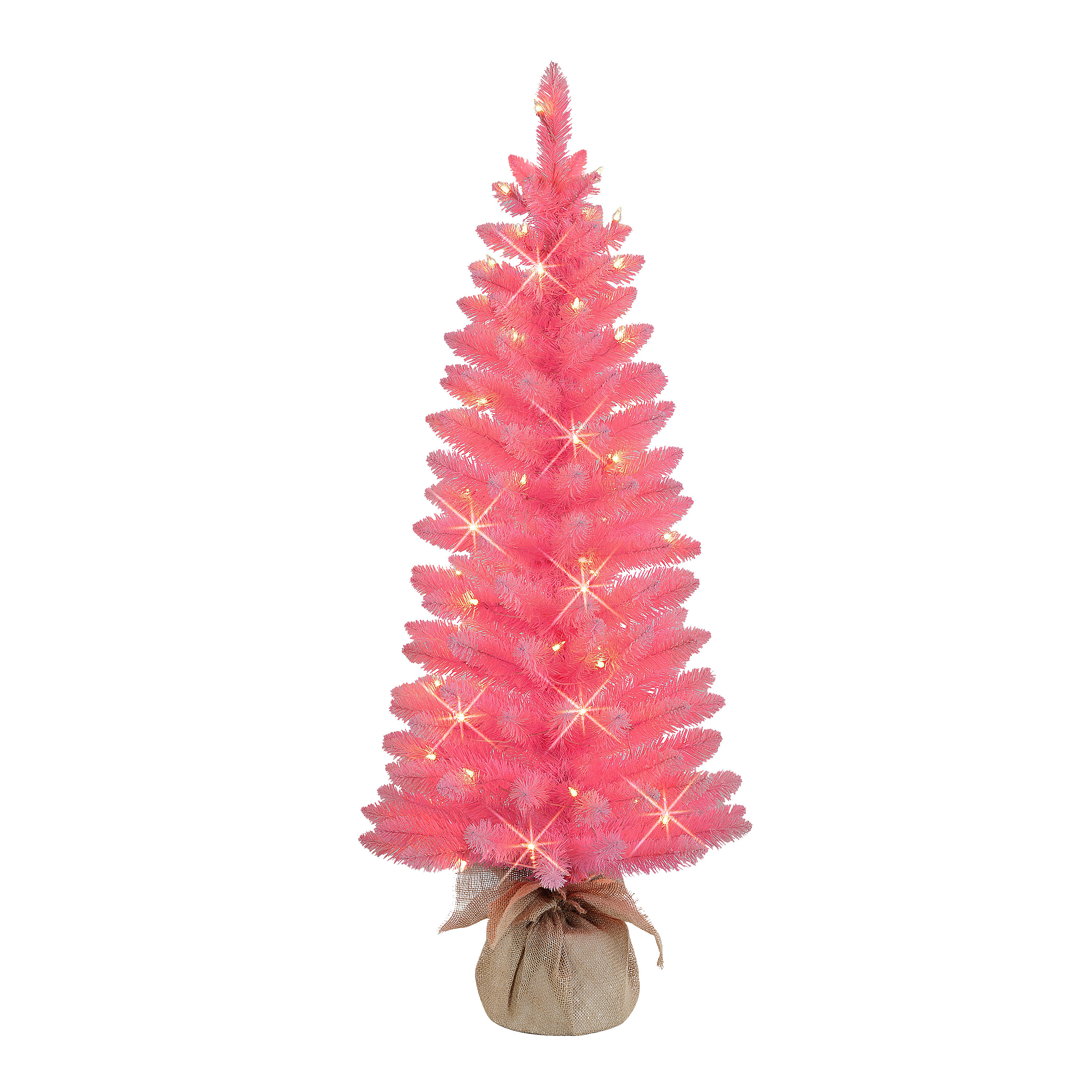 4 ft PreLit Pink Artificial Tree in Burlap Sac