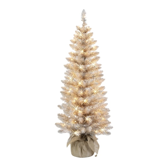 4 ft Pre-Lit Rose Gold Artificial Tree in Burlap Sac