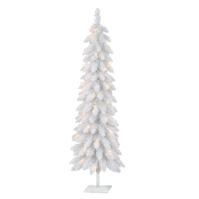 4 ft PreLit White Artificial Alpine Pencil Tree