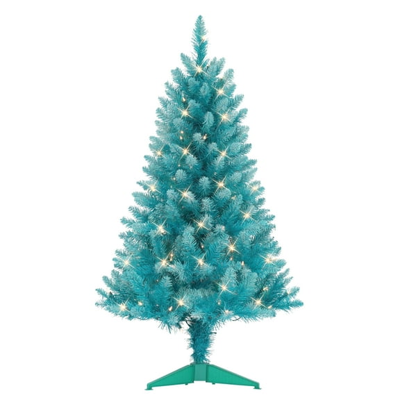 Puleo International 4 ft Pre-lit Fashion Teal Christmas Tree 196 Tips 150 UL Clear Incandescent Lights
