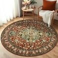 thumbnail image 1 of 4 ft Round Area Rug, Yamaziot Boho Vintage Oriental Circle Carpet, Washable Non Slip Non Shedding Soft Faux Indoor Floor Mat Rug for Bedroom Living Room Sofa Office, Brown, 1 of 8