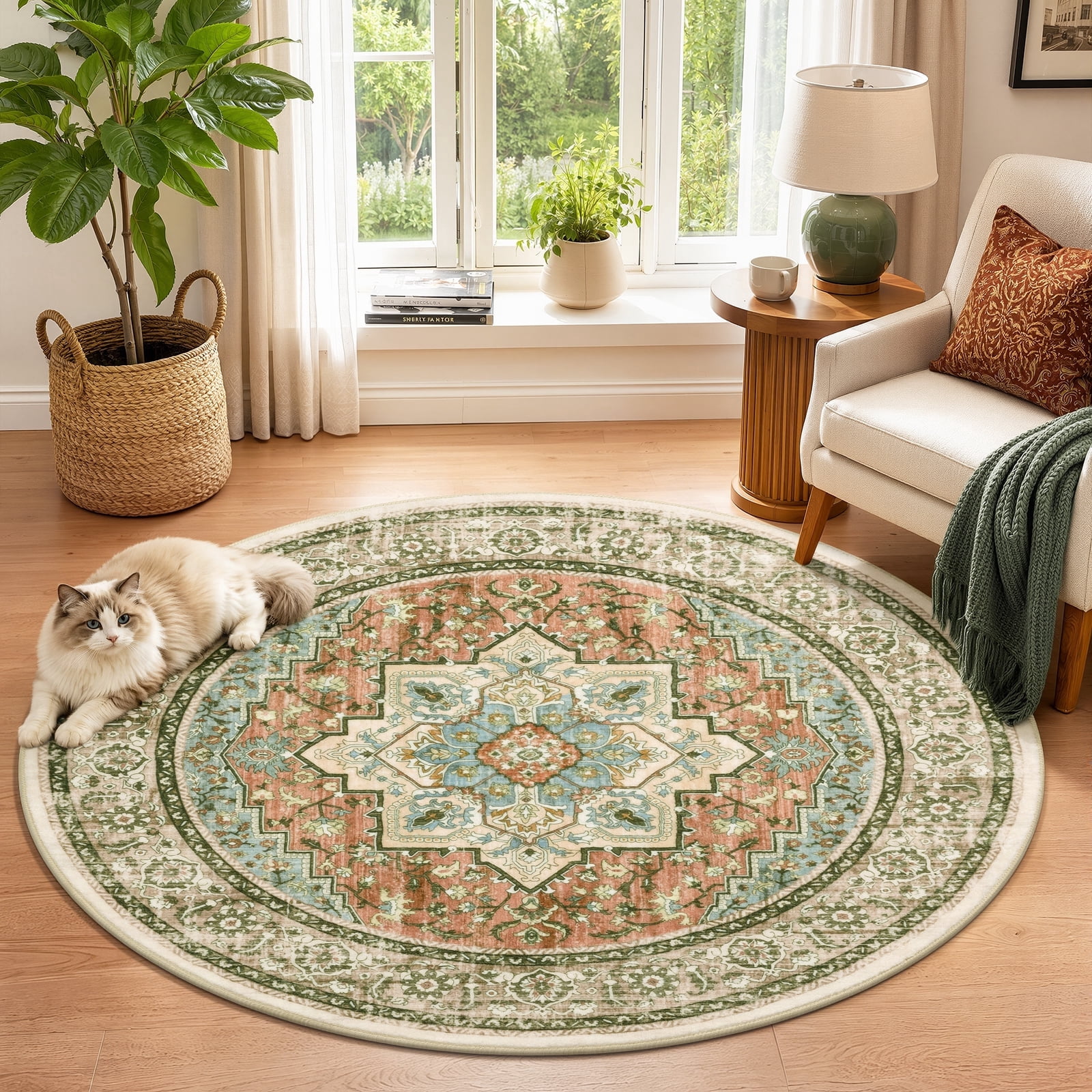 ennoy E ROUND RUG ラグ マット Yamaziot 4 ft Round Area Rug, Boho Vintage Oriental Circle Carpet