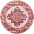 thumbnail image 1 of 4 ft. Round Ivory & Fuchsia Distressed Area Rug, 1 of 1